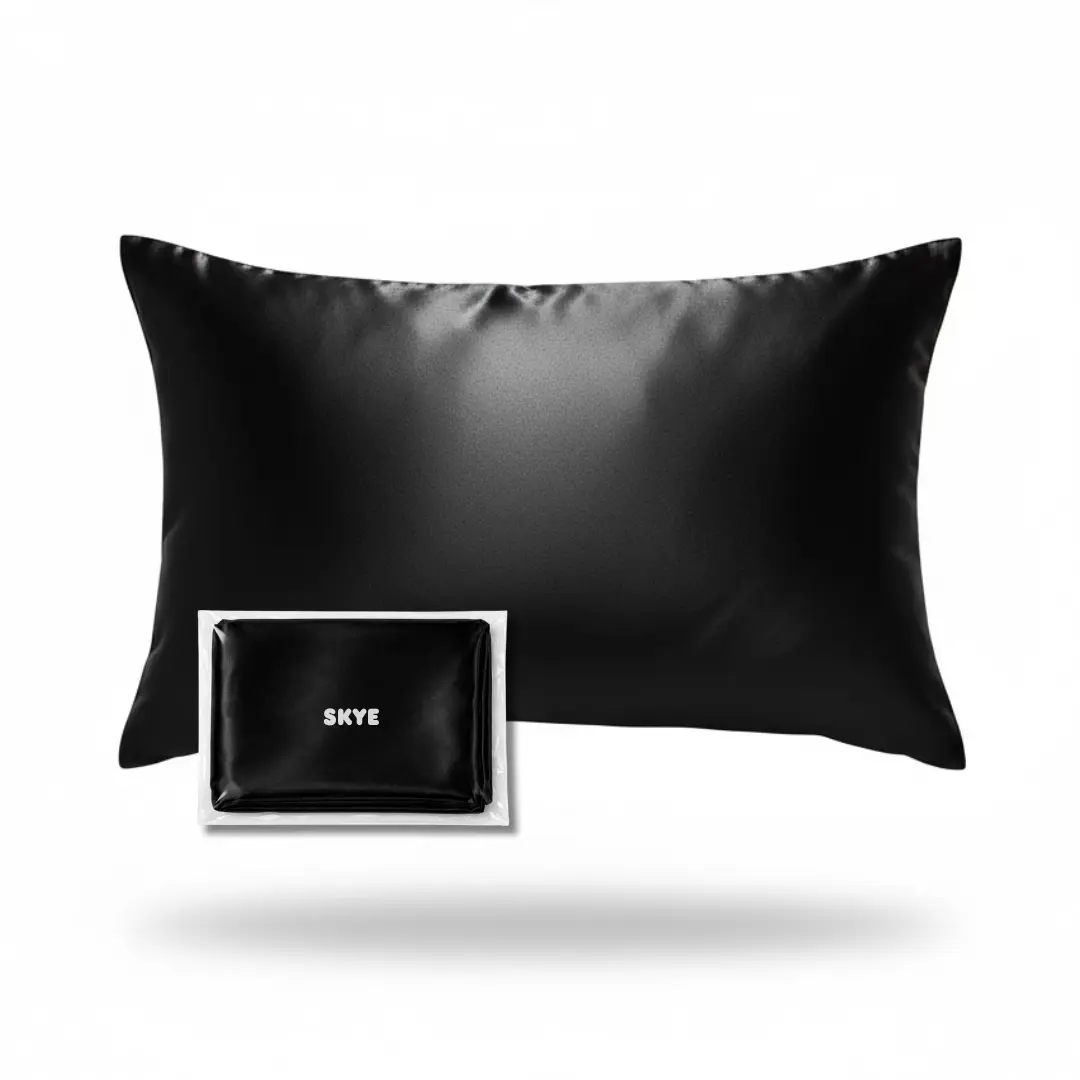 Skye Sleep Black Silk Pillowcase - 100% Mullberry Silk for Skin & Hair Health - Standard Size Pillow - Anti Acne - Hypoallergenic - Temperature Regulating - Hydration Retention - 19 Momme 6A Grade - For Men, Women
