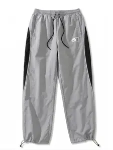 Men's Casual Comfortable Sports Pants, Athleisure Pants, Casual Sport Trousers, Printed Nylon Plaid Fabric, Colorblock Side Stripes, Lightweight Breathable, Drawstring Waist, Spring Summer