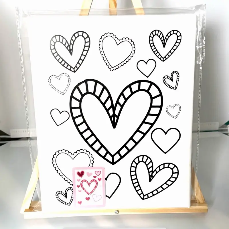 Hearts Pre Printed Paint Canvas 8x10 for Creative Art Projects and DIY Crafts Perfect for Coloring and Crafting