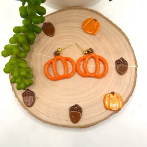 Fall Pumpkin Outline Dangle Earrings Handcrafted Lightweight Polymer Clay Minimalist Design Gold Posts