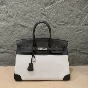 Pre-owned HERMÈS Leather tote bags Hermes Birkin 35 Canvas Togo 6H Vert Veronese 14 Beige (kr1215m3)