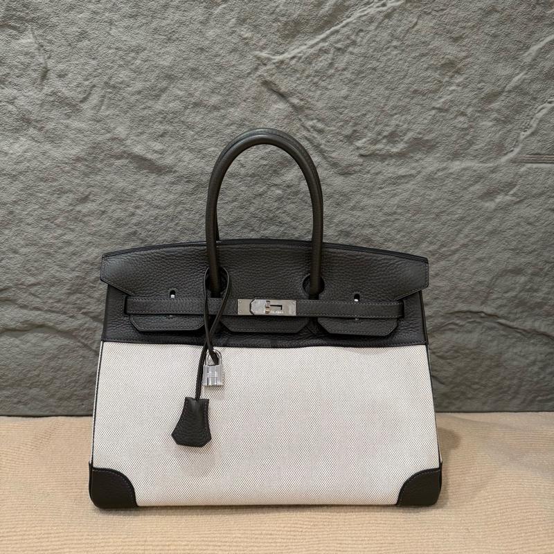 Pre-owned HERMÈS Leather tote bags Hermes Birkin 35 Canvas Togo 6H Vert Veronese 14 Beige (kr1215m3)