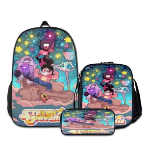 3PCS Steven-Universe-Backpacks for Girls Set, Cute School Backpack for Girls Boys with Lunch Box and Pencil Case, Aesthetic Bookbag for Teens, Lightweight Classic Backpack for Travel, Work, Picnic A-74