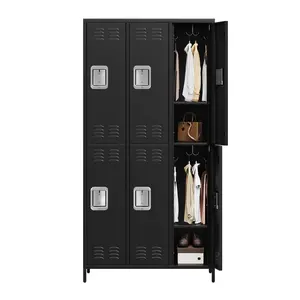 6-Door Metal Storage Locker with 18 Hooks, Heavy Duty Steel Locker for Gym, School, Office, Garage, Employee Locker Room, Home Organization, Black, Assembly Required