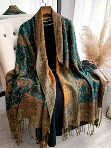Boho Style Pashmina Scarf, Long Flowing Design, All-Season Woven Fabric, Moderate Thickness, Casual Fashion Accessory
