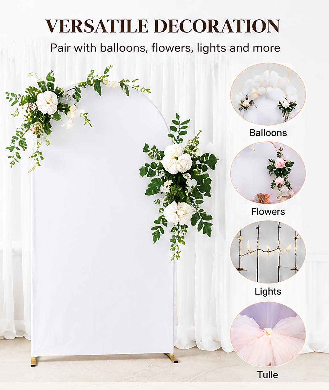 6/6.6/7.2FT Spandex Arch Backdrop Cover, Stretch Fitted Chiara Arch Cover for Round Top Backdrop Stand, Double Sided Wrinkle Resistant Washable Reusable Arch Stand Cover for Wedding, Baby Shower, Birthday, Bridal Shower, Party Decor