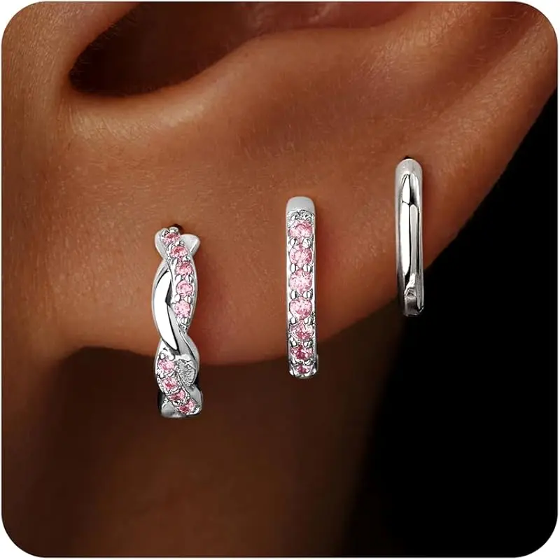 Silver-10 October Pink Tourmaline Hoop