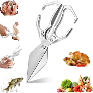 Kitchen Scissors All Purpose -FallFreshness- Stainless Steel Kitchen Shears, Sharp Silver Meat Scissors, Dishwasher Safe, Poultry Shears, Japanese Cooking Scissors for Food, Chicken Bones, and Turkey, Christmas Gift!
