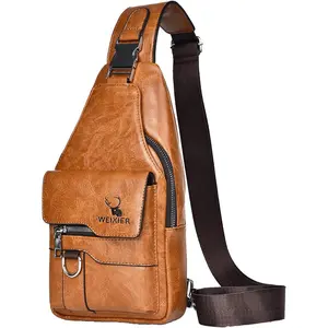 New retro messenger bag for men and women, PU leather, college style fashion shoulder bag, large capacity, multiple compartments, lightweight, daily commuting high-end casual chest bag, suitable for hiking, cycling, fishing, camping, holiday gifts
