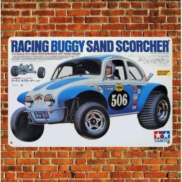 Metal Poster Vintage Rc Car Tin Sign Plaque Tamiya Buggy Sand Scorcher Boxart
