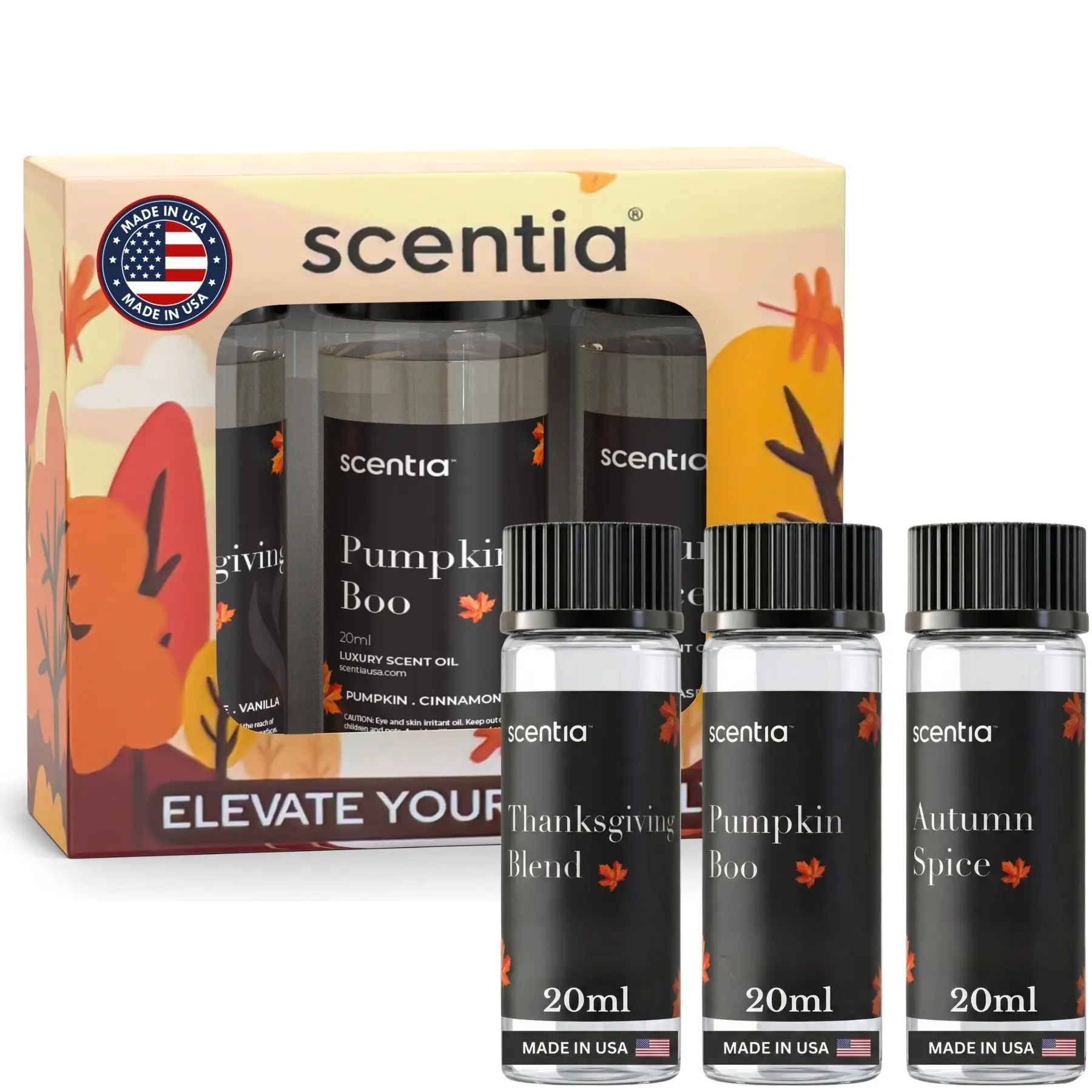 Scentia Pumpkin Vanilla Bakery Scented Liquid Aromatherapy Diffuser Oil Discovery Set - 3x20ml Home Fragrances Essential Oil Blend for Candles, DIY Cozy Scents