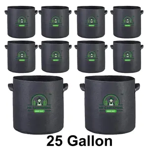 Plant Grow Bags 25 Gallon/10Pcs  Round Fabric Pot Aeration  Black - Ideal for Home and Garden -HK Gardening