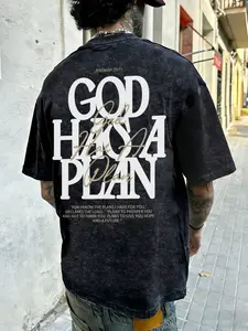 Men's God Has Arranged Print Graphic Floral T-Shirt, Y2K Christian Streetwear Casual Washed Cotton Fitted Short Sleeve, Faith Theme Top, Comfortable Pure Cotton