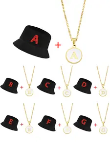 Bucket Hat & Necklace Set, Letter Pattern Bucket Hat & Necklace, Fashion Accessories for Men & Women, Trendy All-match & Exquisite Accessories for Birthday Gift