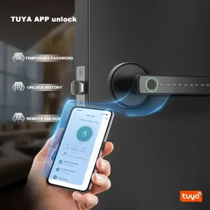 Smart Door Lock Fingerprint, Keyless Entrance Door Lock with Handle, APP/IC Card/Code/Key/Fingerprint Biometric Electronic Keyless Entry Lock for Bedroom Home Hotel Office