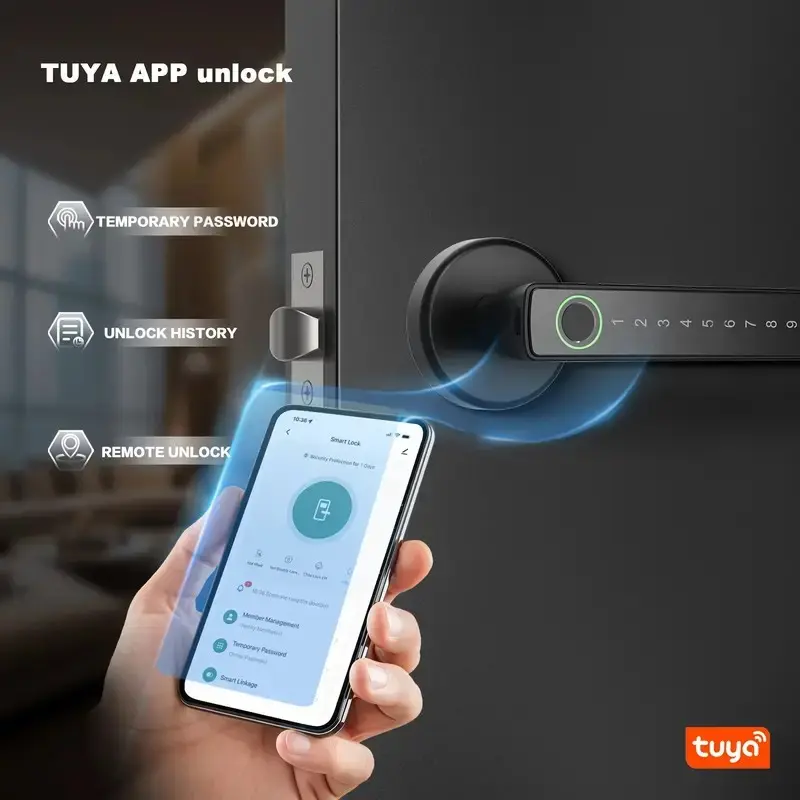 Smart Door Lock Fingerprint, Keyless Entrance Door Lock with Handle, APP/IC Card/Code/Key/Fingerprint Biometric Electronic Keyless Entry Lock for Bedroom Home Hotel Office