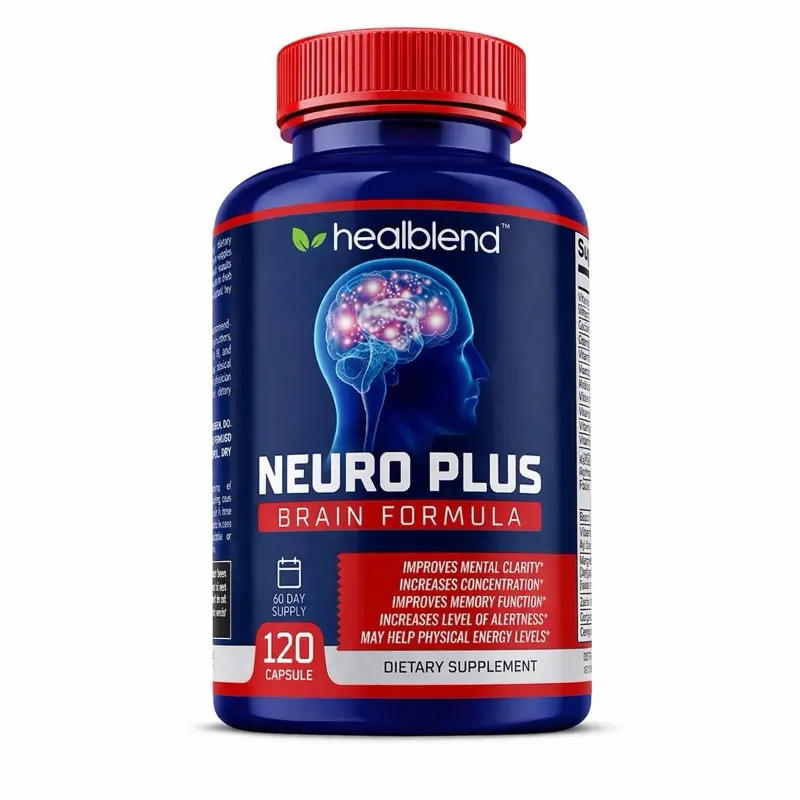 Neuro Plus Brain Supplement by Healblend – Nootropic Memory & Focus Booster for Mental Clarity, Mood & Energy Support – Cognitive Health for Men & Women – 120 Caps
