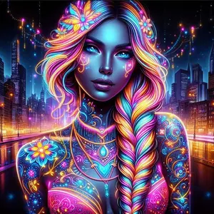 5D DIY Full Diamond Round Drill - Diamond Painting Kit Neon Tattoo Mosaic Canvas DIY Wall Art, Home Wall Decoration, Suitable for Halloween, Christmas, Birthdays, and Anniversary Gifts, Diamond Art Tools