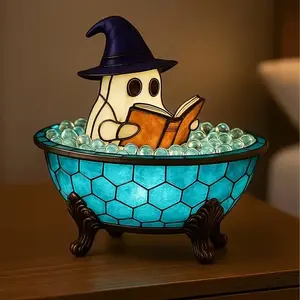 USB-Powered Cute Bathtub Night Light, Soft Glow Bedside Lamp with Witch Hat, Resin Decorative Lighting for Home & Parties