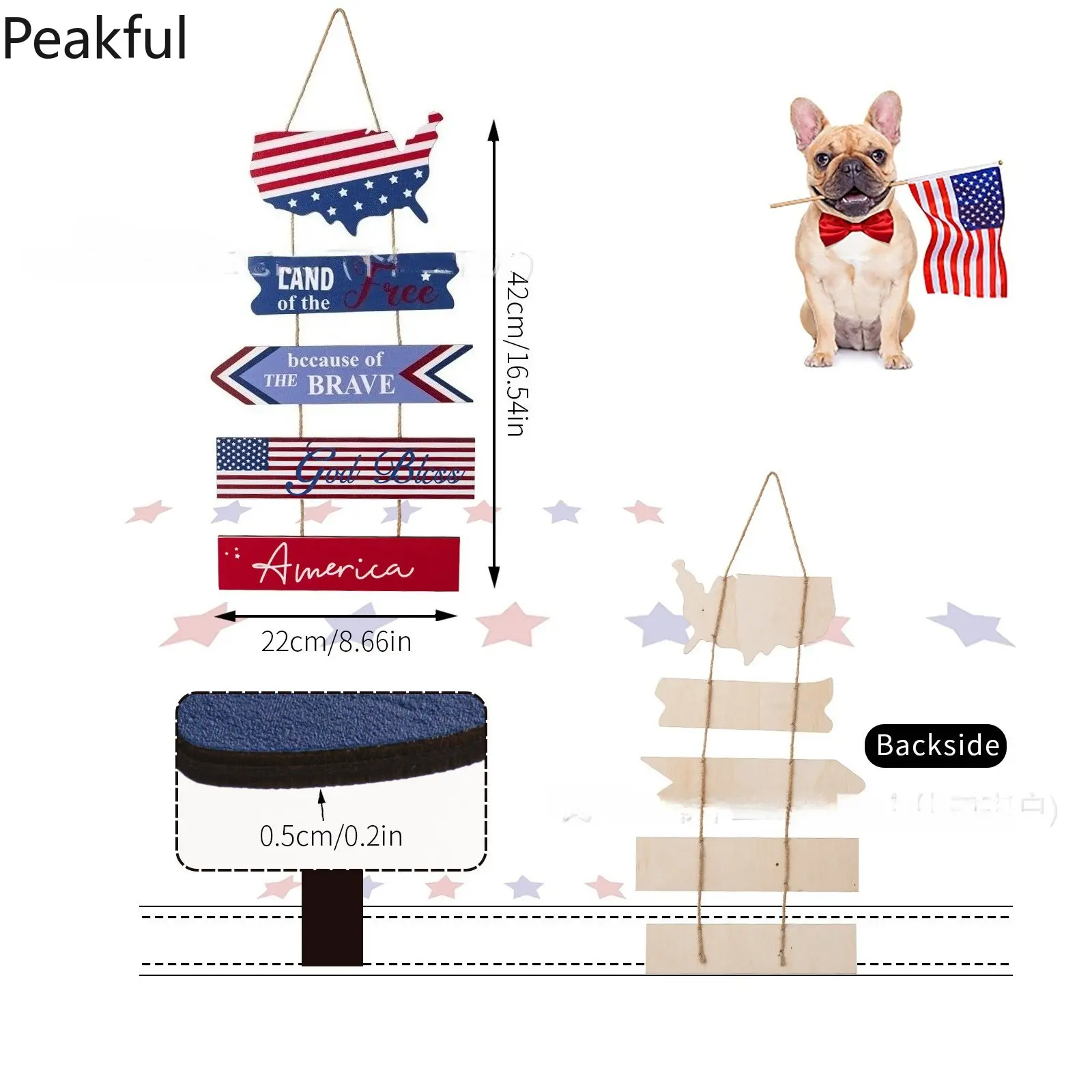 USA Themed Wooden Door Hanger, Viral Patriotic Wall Art Sign, 4th of July Land of the Free Decorative Plaque, lightweight hanging design , ideal for Independence Day parties, living room decor, outdoor patio styling and seasonal holiday displays
