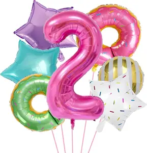 Donut Two Sweet Birthday Party Decorations Supplies for Girls, 2nd Birthday Balloons for Girls, Pink Donut Balloons for Donut 2nd Birthday Decorations