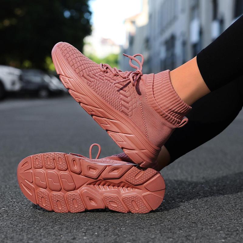 Women's Slip-On Walking Shoes - Fashionable Sports Sneakers with Lightweight Non-Slip Soles for Casual Travel & Work, Knitted Design & Platform Sole