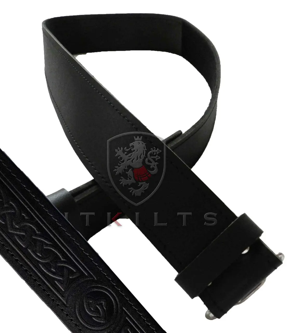 Kilt Belt – Black Leather, Celtic Knot Embossed Finish