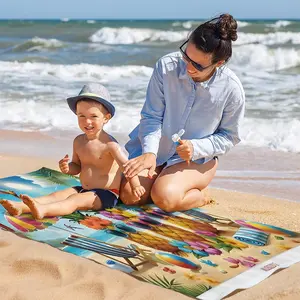 Summer Coastal Tropical Digital Print Beach Towel, Cute Pineapple & Surfboard Design, Lightweight & Breathable, Essential for Vacation