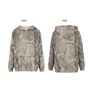 Womens Camo Hoodies Maple Leaf Print Oversized Hooded Sweatshirt Fleece Pullover Sweatshirts Long Sleeve with Pocket