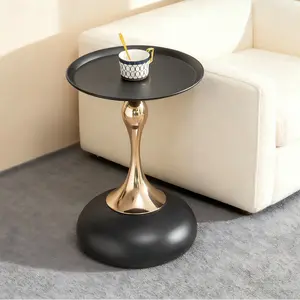 modern round coffee table gold  table Small Round End Table for Living Room,Cute Black Bed Side Table with Metal Base,Circle Laptop Table for Bed Sofa,Martini Tables for Save Place,Round Tray Drink Table for Balcony Bedroom Office coffee couch