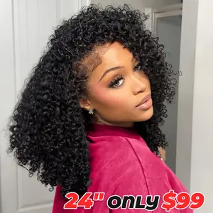 10s Install Wig [3 In 1 Half Wig] Half Wig Human Hair kinky Curly 3 in 1 Wigs Beginner Friendly Flip Over Drawstring Glueless Wig Ready to Go Seamless Clip in Wigs Natural Black Color