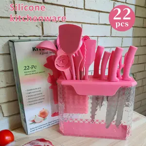22-Piece Premium Kitchen Set | Includes Heat-Resistant Silicone Utensils & Non-Stick Cookware | Features a Chef's Knife & Multiple Tools | Easy to Clean with a Stylish Block & Heatproof Handles | The Ideal Gift for Women on New Year & Valentine's Day