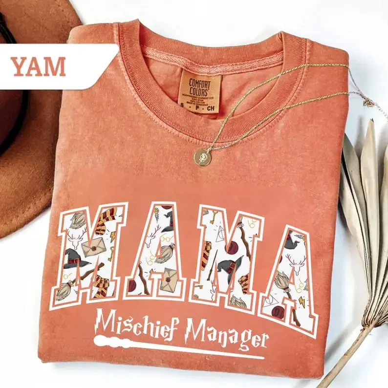 Comfort Colors Mama Mischief Manager Shirt, Halloween Mama Tee, Wizard Inspired Fall Graphic T-Shirt, Cute Autumn Mom Shirt, Magical Halloween Gift for Moms, Moss Color
