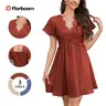 Florboom Women's Floral Lace Boho Deep V Neck Mini Dress Flutter Short Sleeve A-Line Flowy Dresses Perfect for Family Pictures,Wedding Guest, Bride, Baby Shower, Church,Summervibes