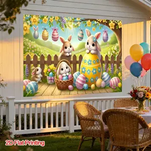 Easter Bunny Background Banner, Polyester Fiber, Easter Eggs, Perfect for Easter Celebrations, Kids Parties, Home Studio Decor, Photography Props, Garden Decorations