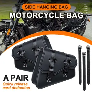1 Pair Universal Waterproof Motorcycle Saddle Bag PU Leather Side Box, Quick Release Buckle, Large Capacity Tool Kit , Riding Edge Bag Hanging Bag