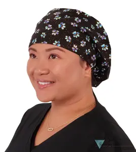 Euro Style Riley Comfort Scrub Cap - American Made - Magical Metallic Paw Prints on Black