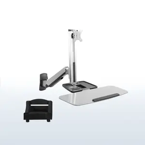 Silver Single Monitor Sit to Stand Wall Mount - 13" to 32" Screens