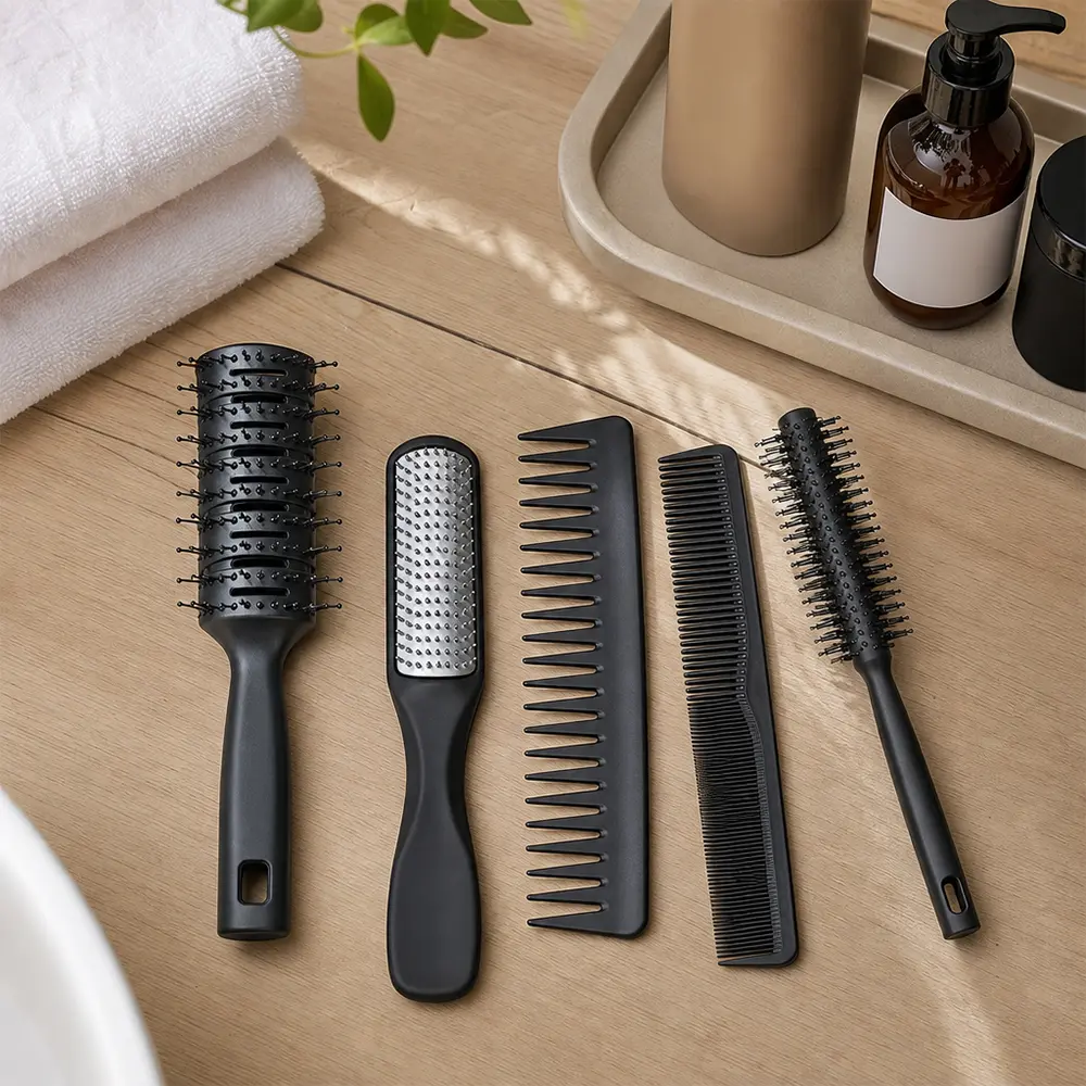 5Pcs Hair Brush for Men, Men Hair Brush & Styling Comb Set, Professional Barber Tools for All Hair Types, Perfect for Styling, Grooming, and Detangling - Home Improvement.