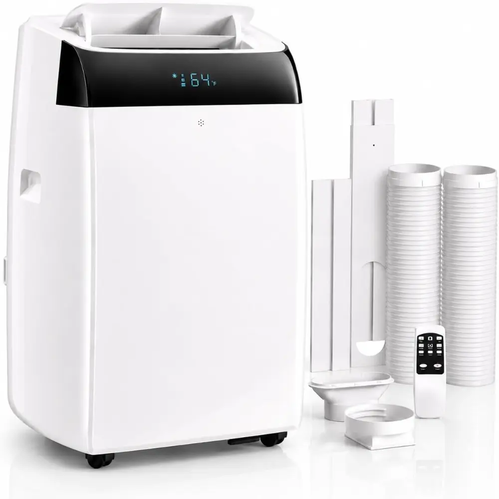 14,000 BTU Dual Hose Portable Air Conditioner with Heat, Portable AC Unit for Rooms Up to 700 Sq.Ft, Quiet Portable Air Conditioner with Cooling, Heating, Dehumidifier & Fan Modes, Remote Control.