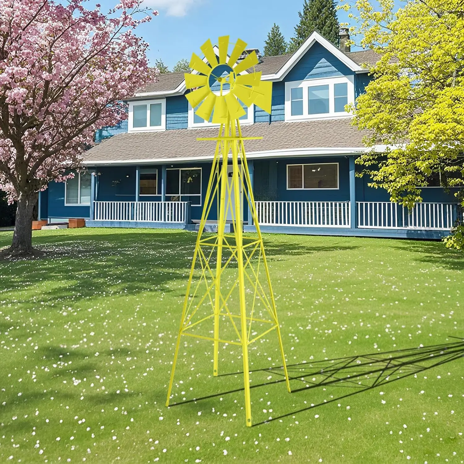 【Summervibes】Ubesgoo 8FT Ornamental Windmill, Heavy Duty Durable Metal Weather Vane Garden Decoration Weather Resistant for Garden, Yard, Farm, Seaside