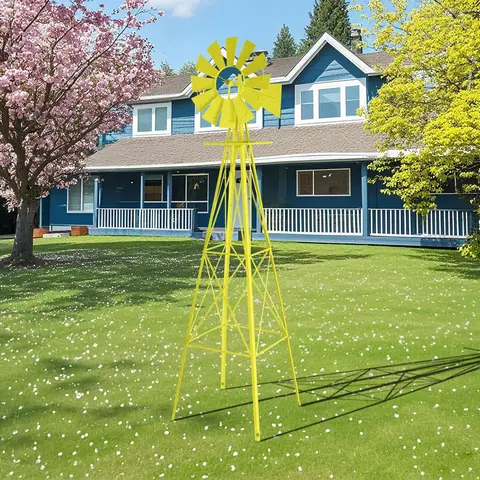Ubesgoo 8FT Heavy-Duty Ornamental Metal Windmill - Metal Wind Spinner with Chimes, Decorative Stakes, Wind-Powered Garden Sculptures & Statues for Yard Garden Decor (Home Improvement Supplies)