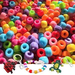 Pony Beads 6x9mm, Plastic Big Hole Round Beads, Preschool Crafts, DIY Keychain Jewelry Supplies, Gift for Beaders, Multicolor, 1 lb, 1600 Pcs