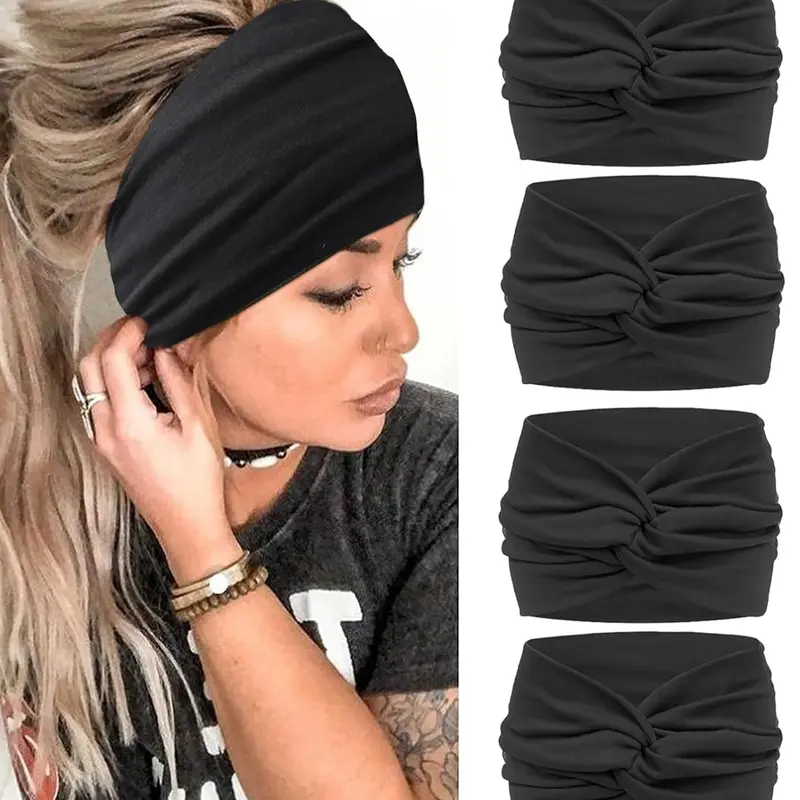 4pcs Wide Headband Set for Women, Fashion Headbands, Fashion Soft Elastic Hair Accessories, Cross Large Hair Clips, Party Stylish Hairstyle Accesories, Knotted Headband, Headband Head Wrap
