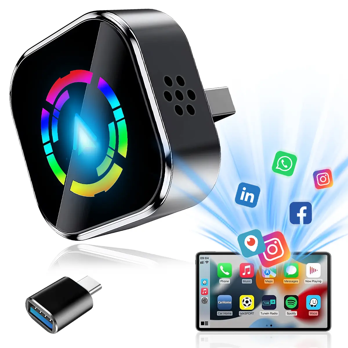 2026 Upgraded Wireless Carplay Adapter,Colorful Mini 2-in-1 USB Carplay ...