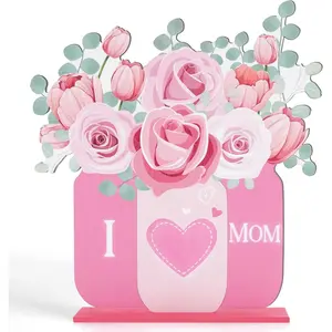 Mother's Day Wooden Centerpieces Table Decorations Happy Mother's Day Table Topper Signs Love You Mom for Mothers Day Party Gift Dinner Table Home Kitchen