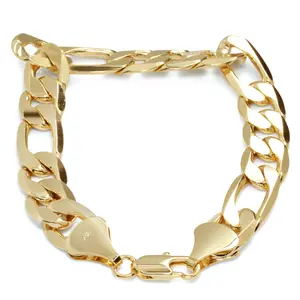 14k FIGARO BRACELET Gold Plated 12MM - 9"In | Heavy Bold Statement Piece