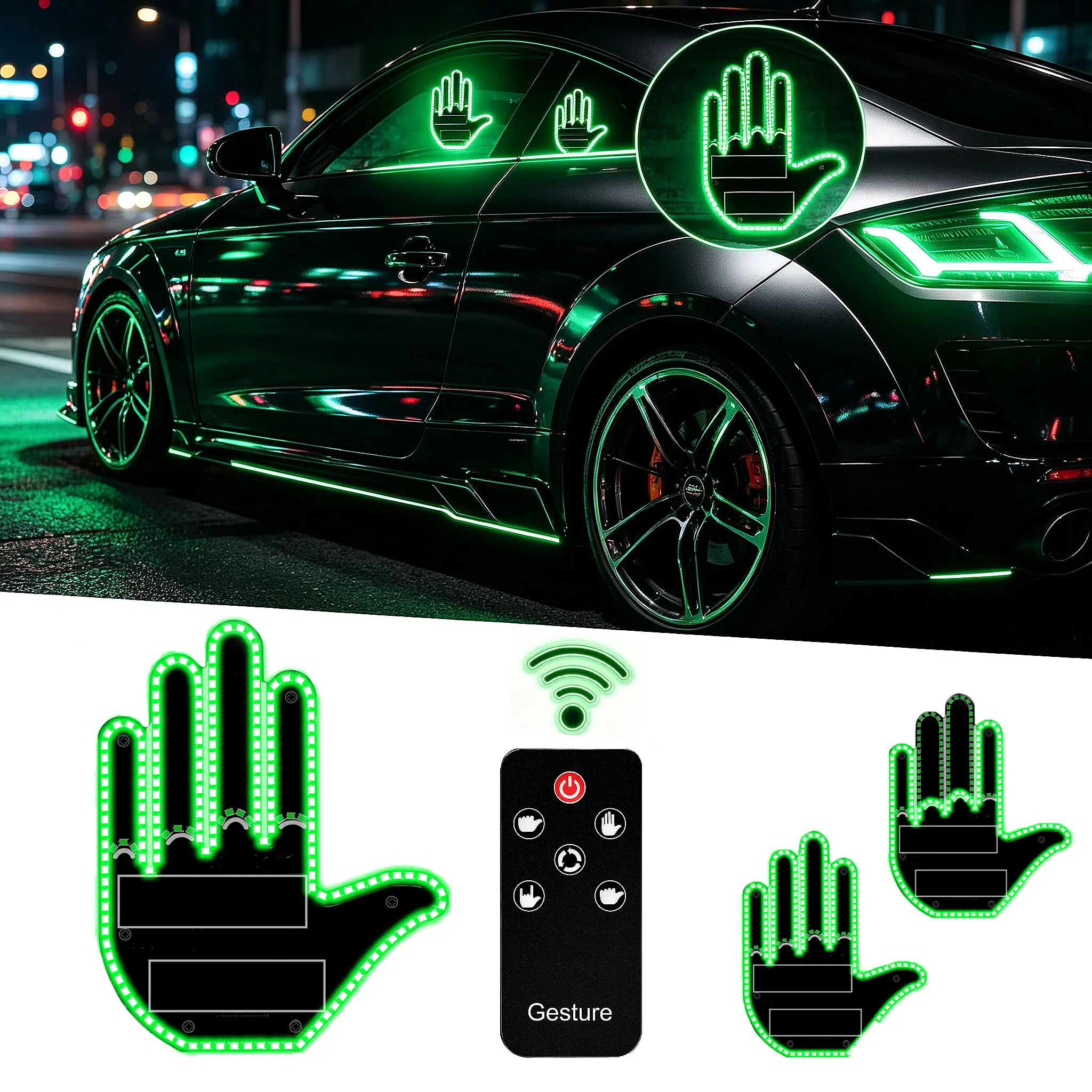 Car Gesture Decorative Lights,Road Rage LED Sign with Remote Control,Fun Rear Window Sign,Calming Road Rage,Decoration led lights car,Automotive truck stuff Car Accessories led lights for Man Woman Gift