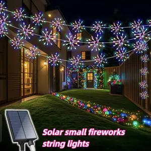 1pc Solar Firework Explosion Star String Lights, Solar Lights Outdoor, 8 Modes & 100/50 LEDs, Fairy Atmosphere Decorative Light Strings, DIY Handcrafted Ornament for Wreaths & Christmas Trees, Valentine's day, Wedding Party Decor