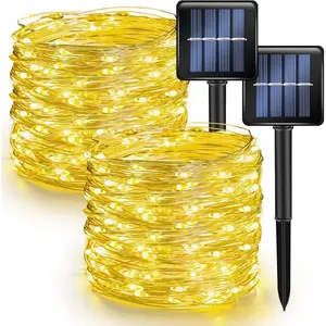 2 Pack Solar Halloween Lights, Total 66FT 200 LED Orange and Purple Halloween Lights Outdoor Waterproof, 8 Mode Black Wire Solar String Lights for Tree Yard Spooky Party Halloween Decorations Fairy Switch Creepy Traditional